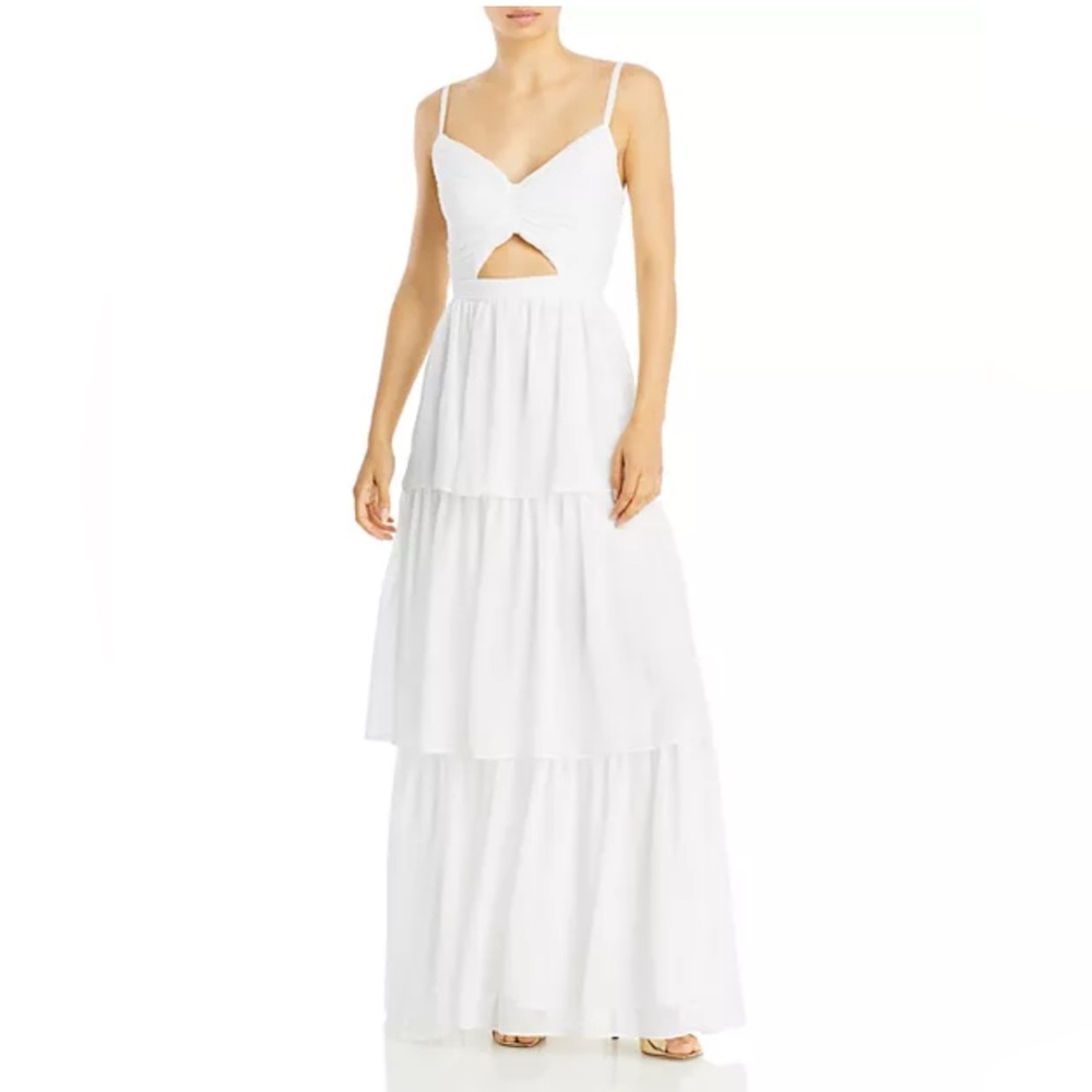 Aqua Bloomingdale’s Cutout Tiered Gown in Off White, Size S New 4 New w/Tag $298